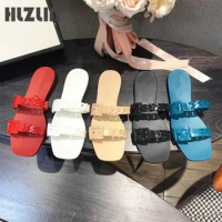 2024 new jelly shoes candy color chain sandals and slippers square toe beach shoes non-slip rubber shoes pvc water