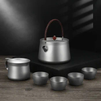 Pure titanium high-grade tea set Tiliang pear kettle set household outdoor travel portable kung fu tea set