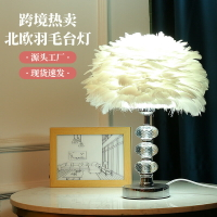 限時減免！免運  床頭燈 樓道燈 水晶羽毛臺燈北歐風粉色網紅背景裝飾臺燈少女創意現代簡約小夜燈八折下殺 打骨折 可開發票 加客服賴享受巨額減免金牌保障