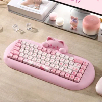 ECHOME Cat Silicone Mechanical Keyboard Hot Swap RGB Backlight Wireless Tri Mode Cute Pink Girl Gaming Keyboard Office Keyboard