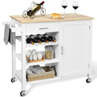 4-Tier Wood Kitchen Island Trolley Cart Storage Cabinet w/ Wine Rack &amp; Drawer