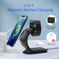 3IN1 15W Magnetic Wireless Charger Fast Charging Station For Apple iPhone 13 12 Pro Max AirPods 2 3 4 Apple Watch 2 3 4 5 6 7