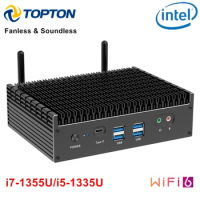 Topton 13th Gen Fanless Mini PC Intel i7 1355U i5 1335U Windows 11 PCIE4.0 Dual 2.5G LAN Tunderbolt 4 Gaming Mini Computer WiFi6