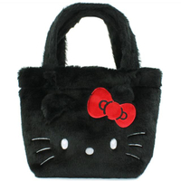 小禮堂 Hello Kitty 絨毛造型手提袋 (黑大臉款)