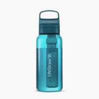 【LifeStraw】Go 提蓋二段式過濾生命淨水瓶 1L｜藍綠色(濾水瓶 登山 健行 露營 旅遊 急難 求生)