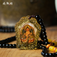 歐斯特 琉璃黃財神佛像唐卡吊墜 西藏佛牌藏族飾品毛衣鏈項鏈掛件
