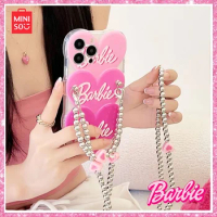 2024 NewMiniso Barbie Pink Cartoon Anime Skew Cross Chain Soft Case Iphone13/14/13 Pro Case Kawaii Girls Birthday Christmas Gift