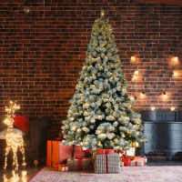 FCH 6FT Flocking Tied Light Christmas Tree With Optical Fiber 928 Branch Spray White[US-Stock]