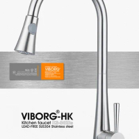 VIBORG Deluxe SUS304 Stainless Steel Lead-free Pull out Spray Kitchen Sink Faucet Mixer Tap Pullout Pull Down Sprayer Faucet