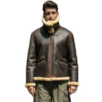 Denny&amp;Dora Men's Shearling Flight Jacket - Brown Leather, Imported Merino Sheepskin