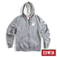 EDWIN 網路獨家 率性左袖LOGO連帽拉T外套-男-灰色