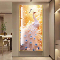 KOKOPAINTING Lukisan Porcelain Diamond Painting 5D Kristal Motif Burung Merak Putih / Lukisan Burung
