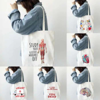 Funny Anatomy Nurse Doctor Medical Heart Shoulder Bag Paramedic Medicine Girl Books Large Tote Canvas Bag Women Shopping Handbag