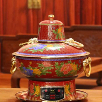 Cloisonne Enamel Pot Split Household Plug-in Hot Pot Copper Hot Pot Pure Copper Pot Hot Pot Cooker Hotpot