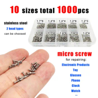 1000pcs Mini Micro Small Tapping Wood Screw Set Kit for Toy Car Electronic Products Glasses Phone M1.2 M1.4 M1.7 Stainless Steel