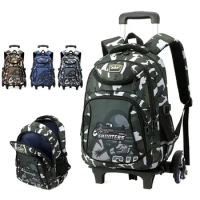 Children School Backpack for Kids Boys Wheeled Bag Student Backpack Trolley School Bag with Wheels Rolling Luggage Book Bag