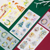 6 sheet gold Christmas tree Garland elk design paper ticker tag design Gift Tag gift Decoration scrapbooking DIY Sticker