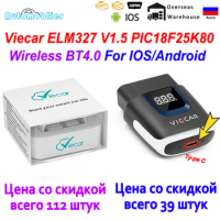 Viecar ELM327 V1.5 PIC18F25K80 Bluetooth 4.0 OBD OBD2 Car Diagnostic Tool ELM 327 V1.5 V2.2 OBD 2 Auto Car Scanner IOS Android