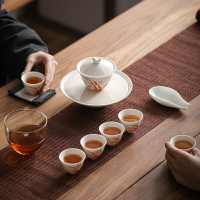梅蘭竹菊德化白瓷功夫茶具套裝禮盒羊脂玉瓷陶瓷蓋碗茶杯整套家用