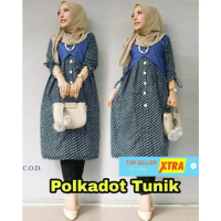 Baju Tunik POLKADOT OX Tunik Wanita katun Hitam Kekinian@@ Fit Motif Muslim Atasan