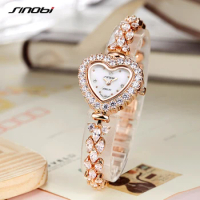 SINOBI Luxury Woman Diamonds Wrist Watches Crystal Heart Shape Women Watch Dress Limited Ladies Geneva Quartz Clock reloj mujer