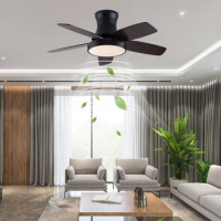 42Inch 5-leaf wooden fan pendant light Black DC Motor Ceiling Fan Light With Remote Control Adjustable Wind Speed 110-220v