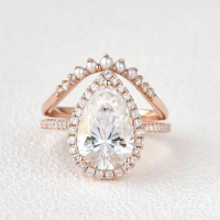 Befound Pear Shape 4.0Carat WhiteD Moissanite Ring Set Engagement Wedding 14k Rose Gold For Women Jewelry Rings