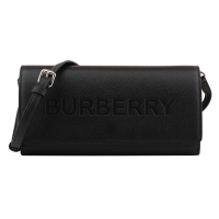 BURBERRY  烙印LOGO牛皮革皮夾式斜背包(黑)