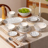 Set Pinggan dan Mangkuk Pinggan Warna Underglaze Suhu Tinggi, Jingdezhen, Untuk Kegunaan Rumah, Mang
