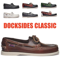 SEBAGO Men Authentic Docksides Shoes - Premium Leather Moc Toe Lace Up Boat Shoes 038A