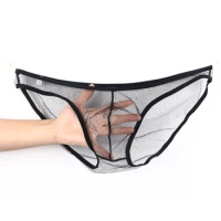 Men's Sexy Mesh Large Size Low Waist Ultra-Thin Transparent U Convex Bag Underwear Briefs Breathable Solid Men Briefs Shorts