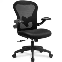 COMHOMA Office Chair Ergonomic Mesh Mid Back Task Chair with Flip-up Arms Black