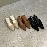 Fugazi - Georgia Woman Pointy Heels Mules | Hak 3.5 cm Suede - Pointed Toe Slingback Heels Shoes Sen