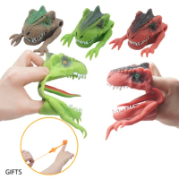Factory Outlet Funny Non-toxic Soft TPR Plastic Animal Dinosaur Head Finger Puppet with Tongue And Feet Rubber fingers puppets