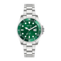 RHYTHM日本麗聲 防水100米分鐘印紋日期顯示石英腕錶-綠/41mm