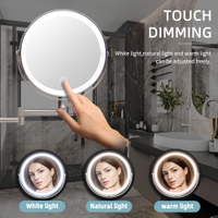 Tempat asal 8 inci dinding dipasang cermin bilik mandi laras membawa cermin solek 10X pembesar sentuhan cermin kosmetik cermin dengan cahaya
