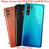 For Huawei P30 P30 Lite P30 Pro Hard Battery Glass Cover Back Door Lid Rear Housing Panel Case With Camera Lens Adhesive LOGO