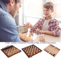 3 in 1 Chess Game Board Folding Storage Wooden Chess Board Sets Exquisite Chess Set Chess and Checkers Game Set