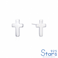【925 STARS】純銀925素銀光面個性十字架耳釘(純銀925耳釘 素銀耳釘 十字架耳釘)