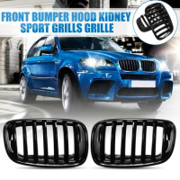 1 Pair Glossy Black Front Hood Kidney Grille Grill For-BMW X5 X6 E70 E71 2007-2013 51137157687 51137157688