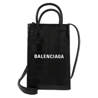 BALENCIAGA Shopper鱷魚壓紋手提斜背兩用包/迷你紙袋包(黑)