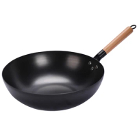 32cm Wok Pan,Woks &amp; Black Carbon Steel Stir Fry Pans,Gas,Cooktop,Nitriding Kitchen Cooking Pot,Round Bottom Chinese Wok