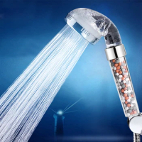 Pressurized Shower Head Bathroom Accessories Holder Ionic Mineral Anion Nozzle High Pressure Rainfall Spray Water Saving 3 Modes