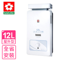 【SAKURA 櫻花】12公升抗風熱水器水盤式RF式NG1天然氣(GH-1206基本安裝)