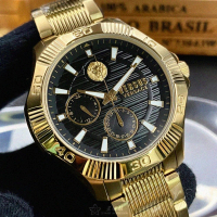 【VERSUS】VERSUS凡賽斯男錶型號VV00112(黑色幾何立體圖形錶面金色錶殼金色精鋼錶帶款)