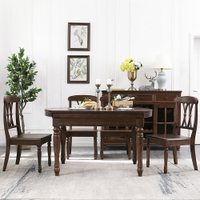 實木 餐桌 可伸縮折疊 家用 可變圓桌 鄉村復古全實木 餐桌 椅組合