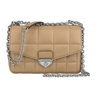 【Michael Kors】MK MICHAEL KORS SOHO壓印LOGO鍊帶釦式格紋小羊皮肩背斜背方包(小/駝)