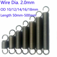 1pcs Wire Diameter 2.0mm Extension Spring Expansion Springs Length50/60/70/80/90/100/120/140-500mmOut Diameter 10/12/14/16/18mm