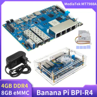 Banana Pi BPI-R4 4GB 8G eMMC 128MB SPI NAND Flash MediaTek MT7988A Quad-core Arm Corex-A73 Smart Router Board Optional Case Fan