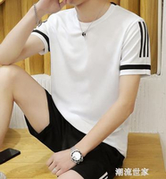短袖T恤男夏季韓版潮流休閒運動套裝男半袖衣服跑步運動服短褲男